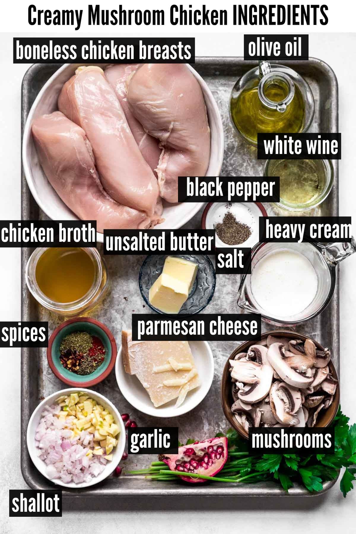 creamy mushroom chicken labelled ingredients.