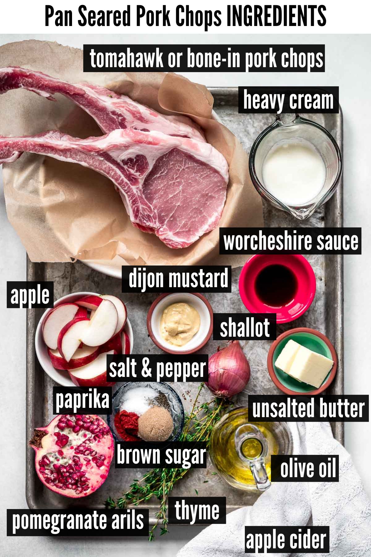 pan seared pork chops labelled ingredients.