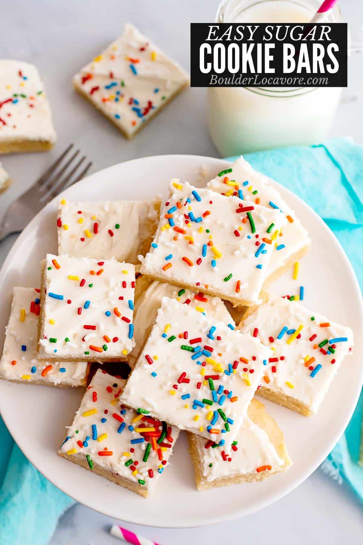 plate of sugar cookie bars from overhead.