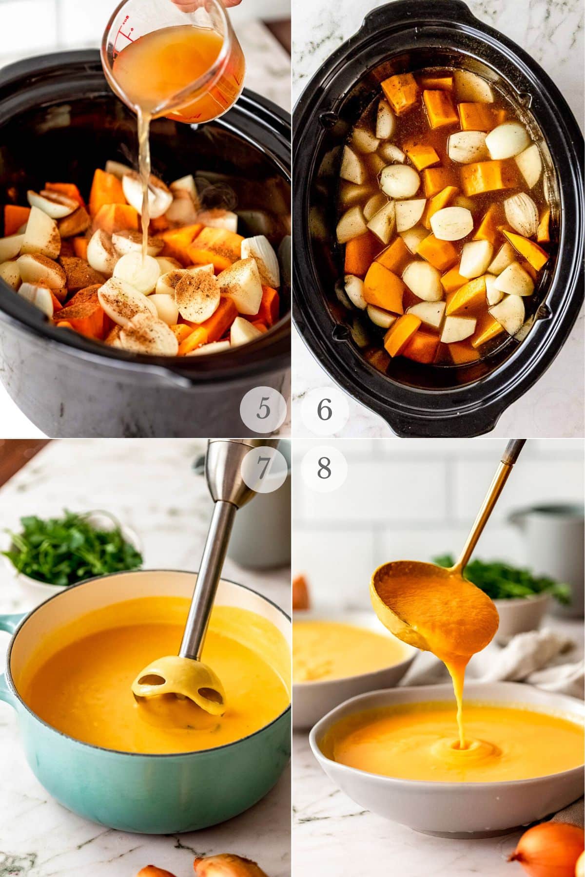 slow cooker pumpkin soup recipe steps 5-8.