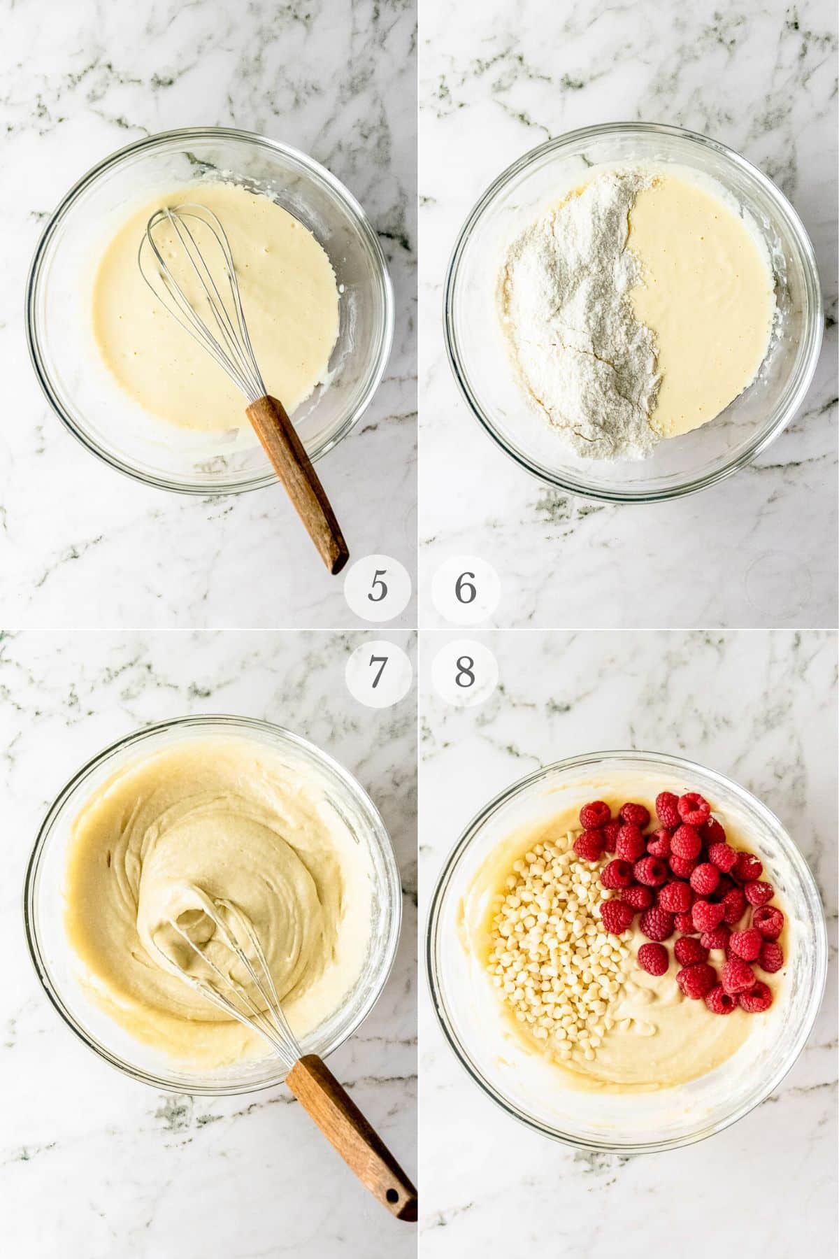 white chocolate raspberry muffins recipe steps 5-8.