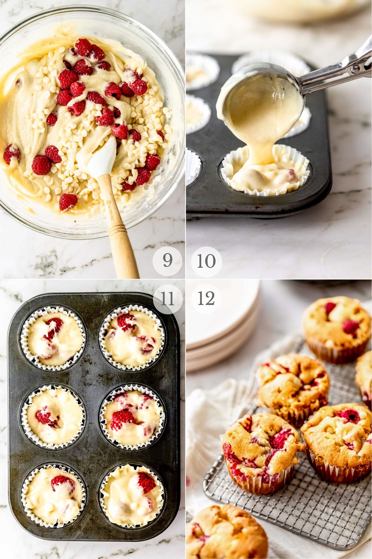 white chocolate raspberry muffins recipe steps 9-12.