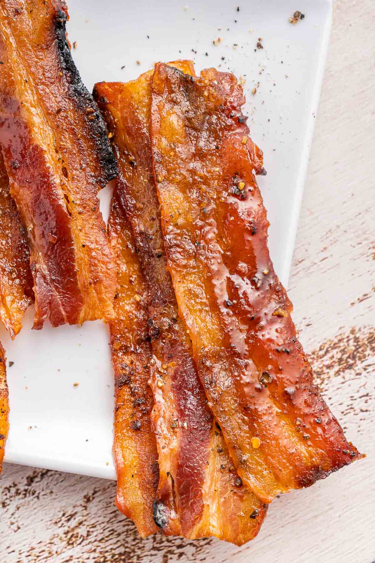 candied bacon close up.