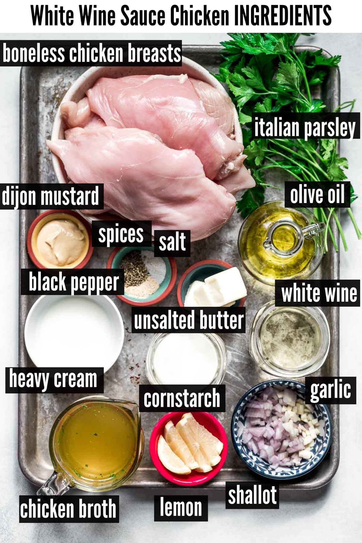 chicken in white wine sauce labelled ingredients.