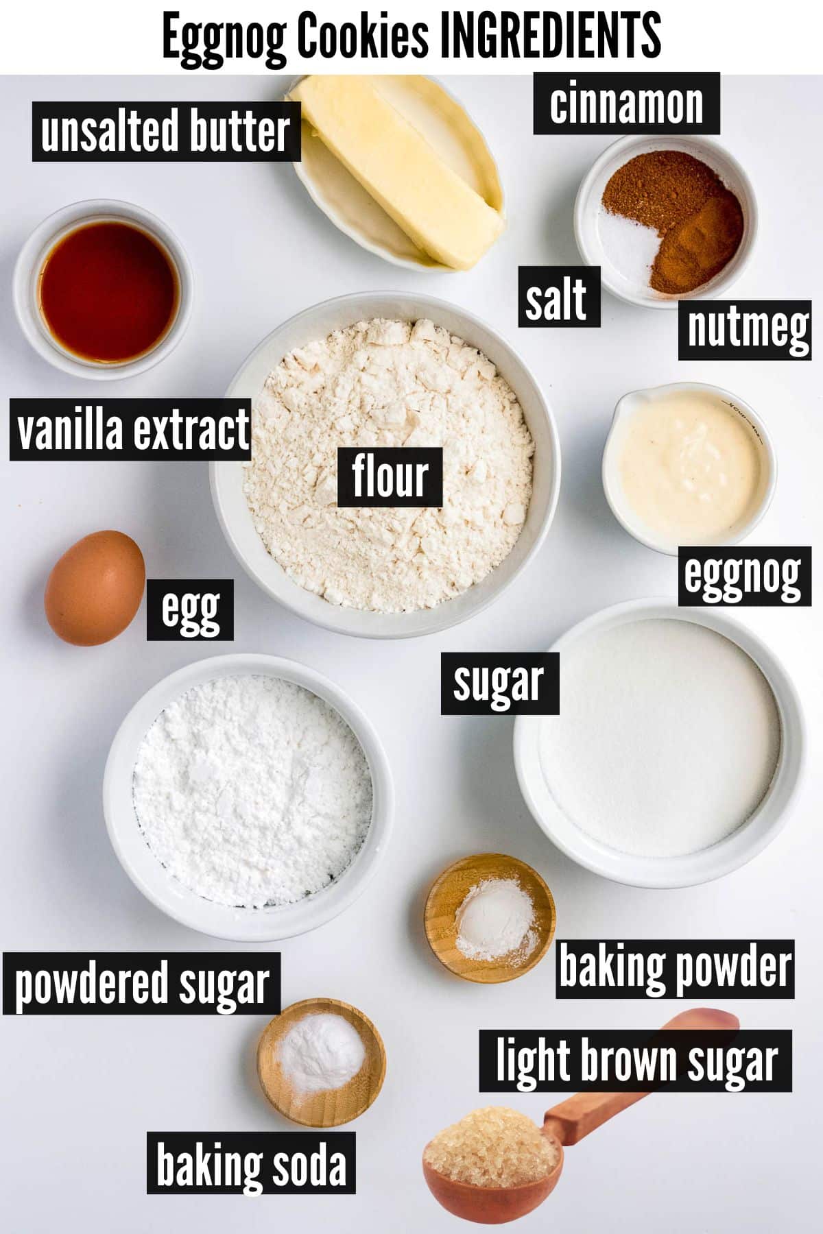 eggnog cookies labelled ingredients.