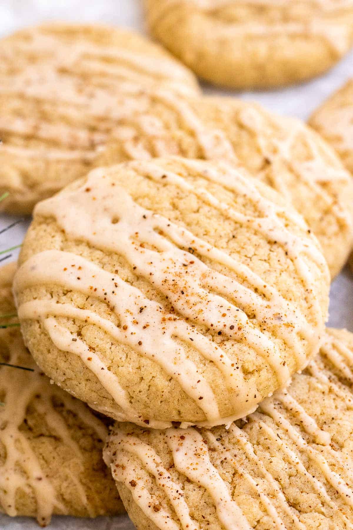 eggnog cookies with glaze close up.