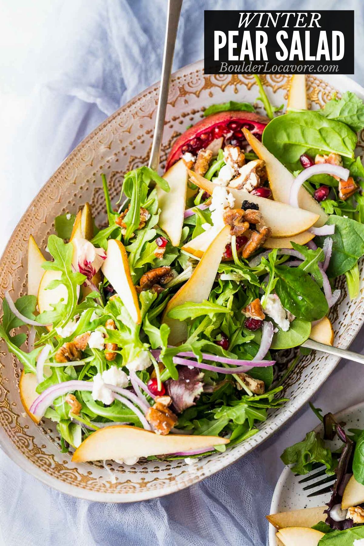 pear salad tossed in a large bowl.