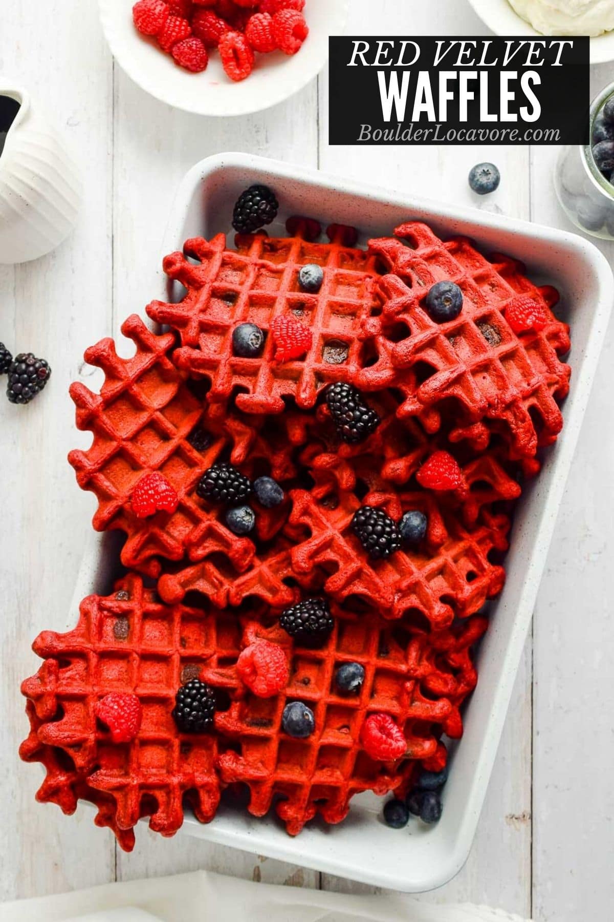 red velvet waffles with title overlay