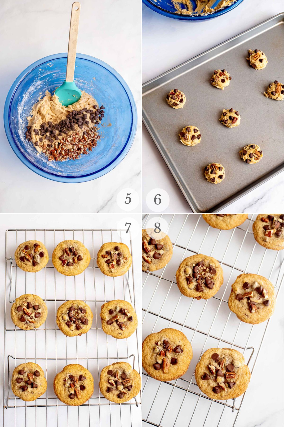 chocolate chip pecan cookies recipe steps 5-8.