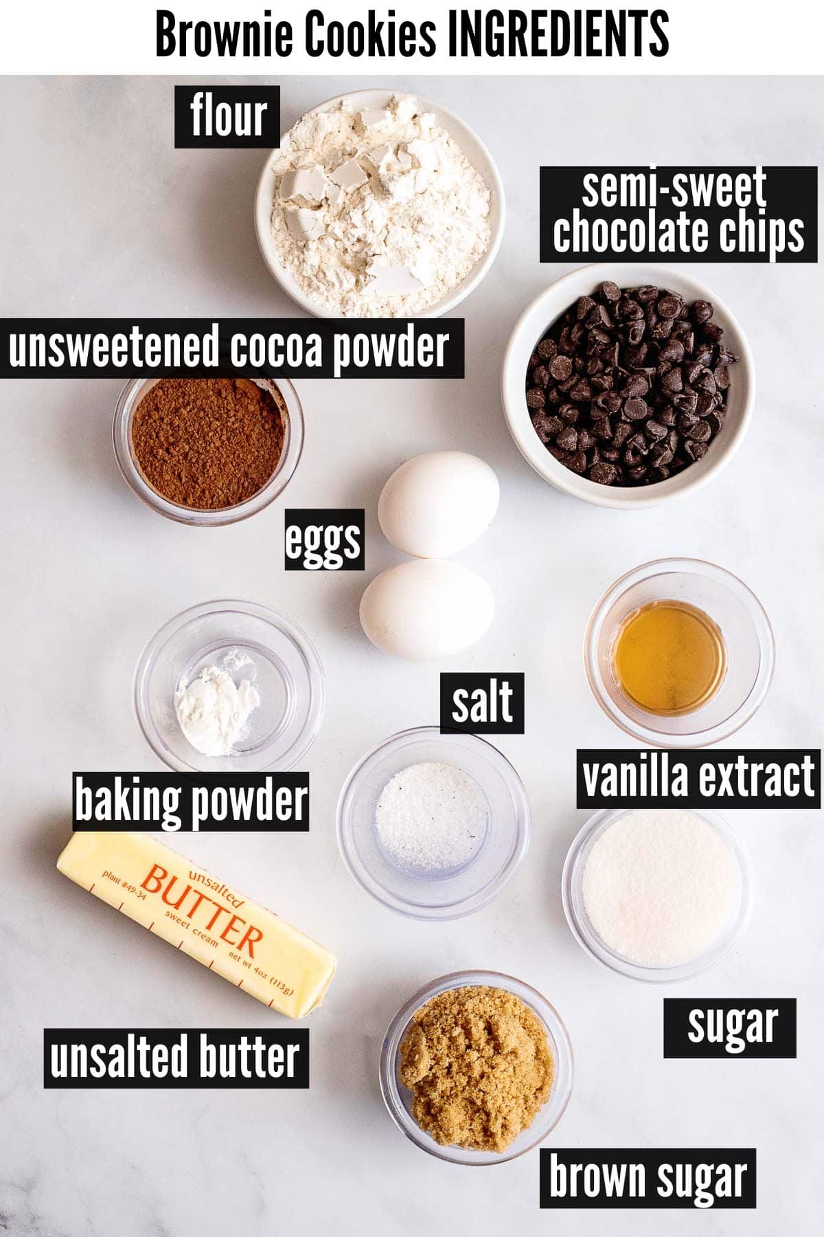 brownie cookies labelled ingredients