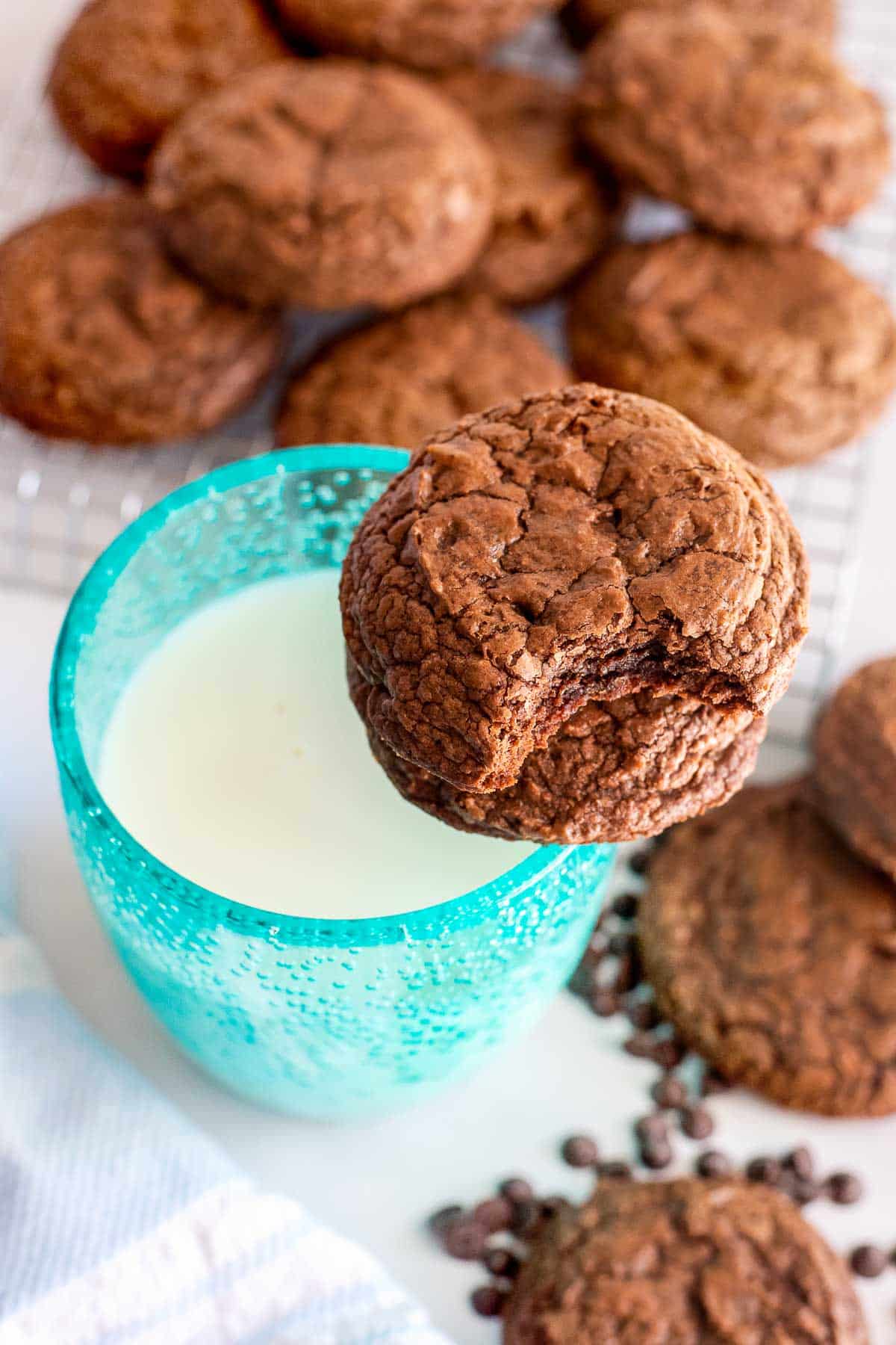 brownie cookies with glass of milk