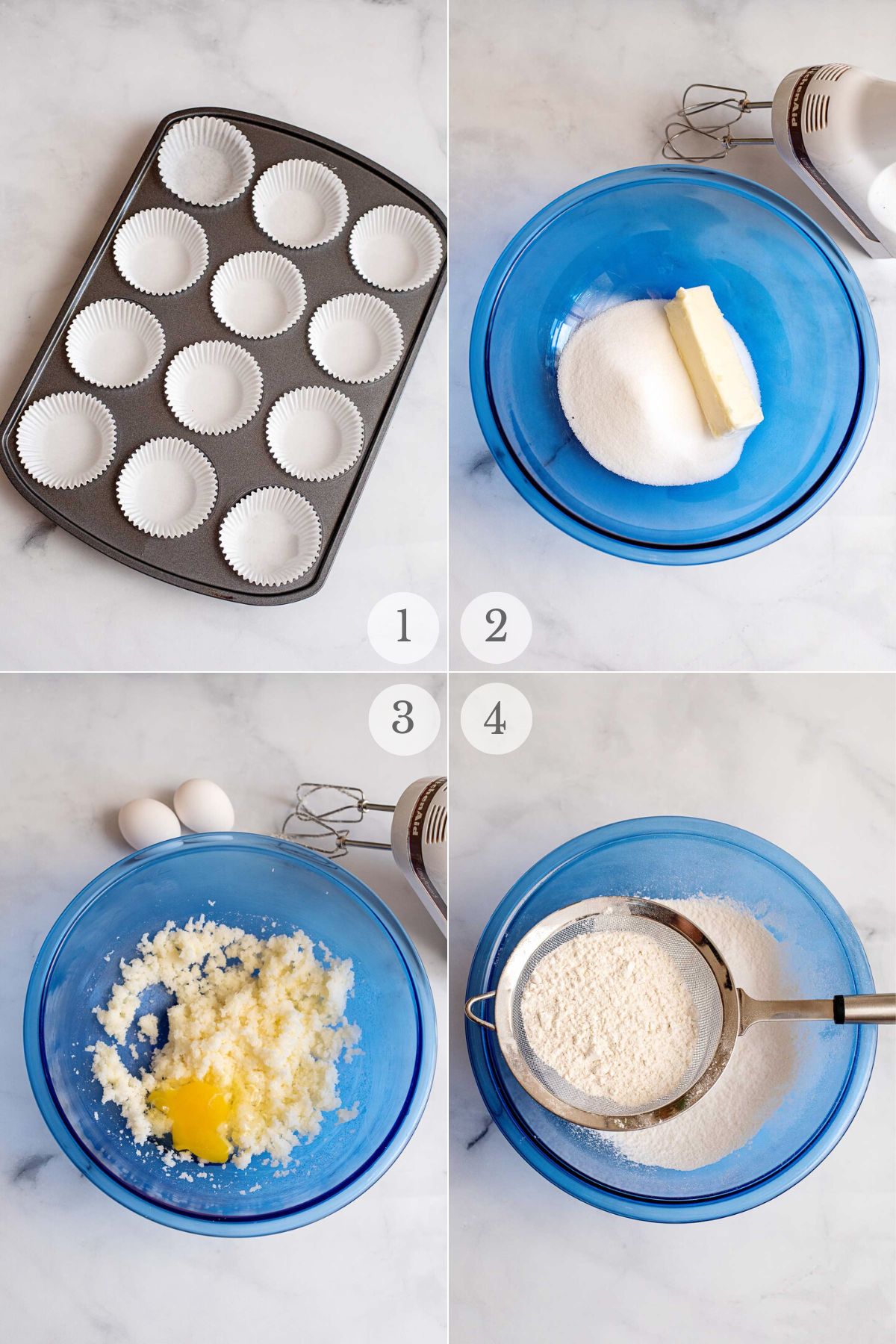 yellow cupcakes recipe steps 1-4.