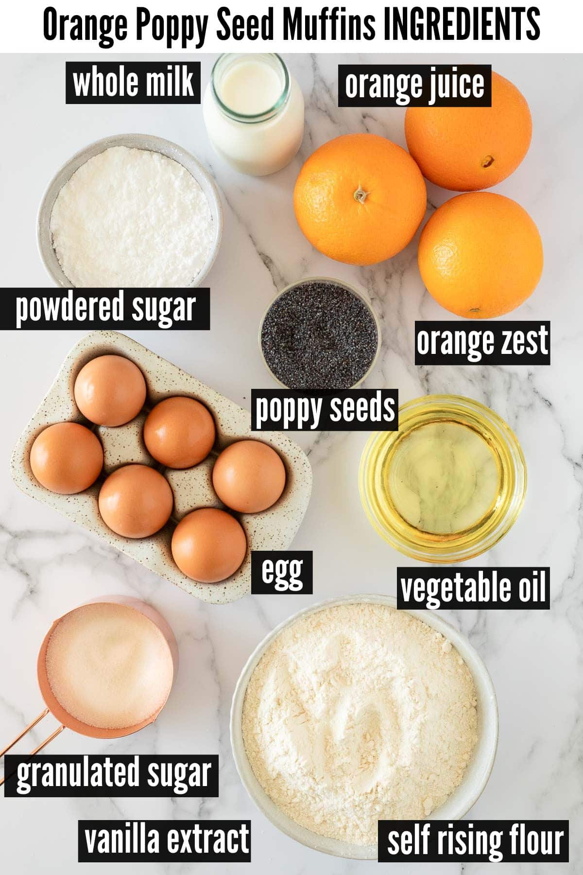 orange poppy seed muffins labelled ingredients.