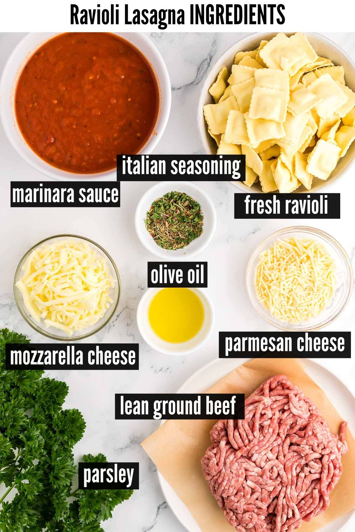 ravioli lasagna labelled ingredients.