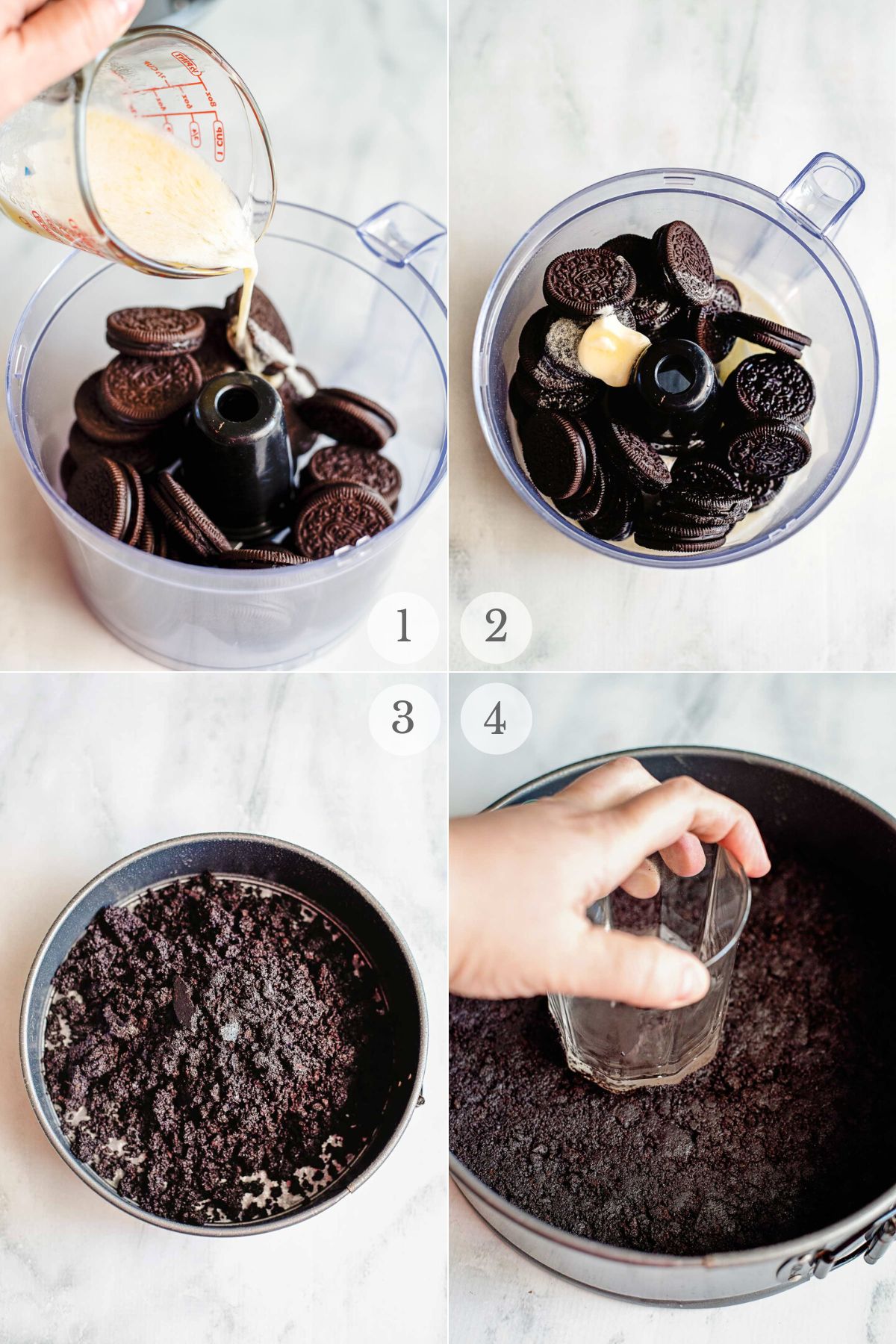 chocolate chip cheesecake recipe steps 1-4.