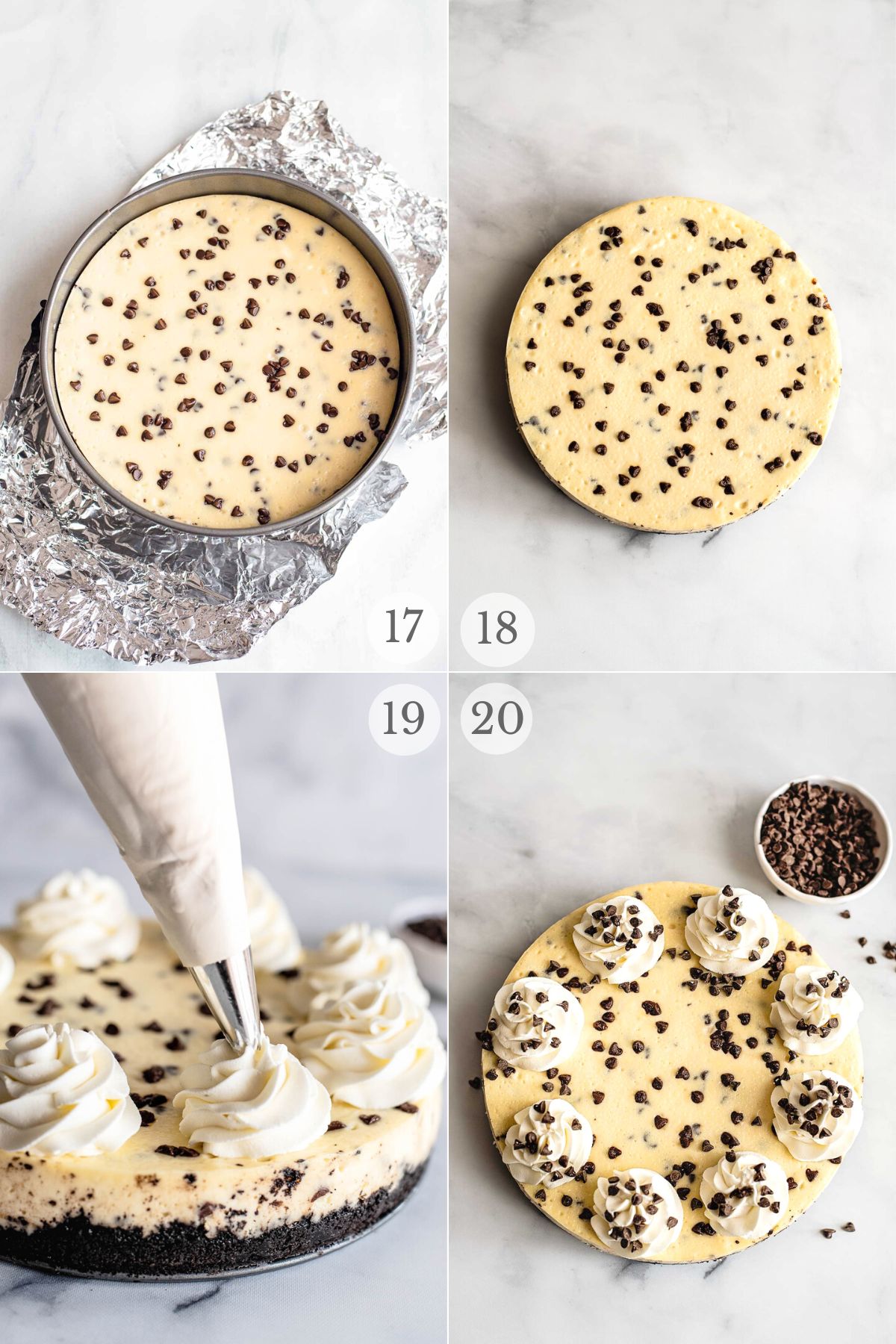 chocolate chip cheesecake recipe steps 17-20.