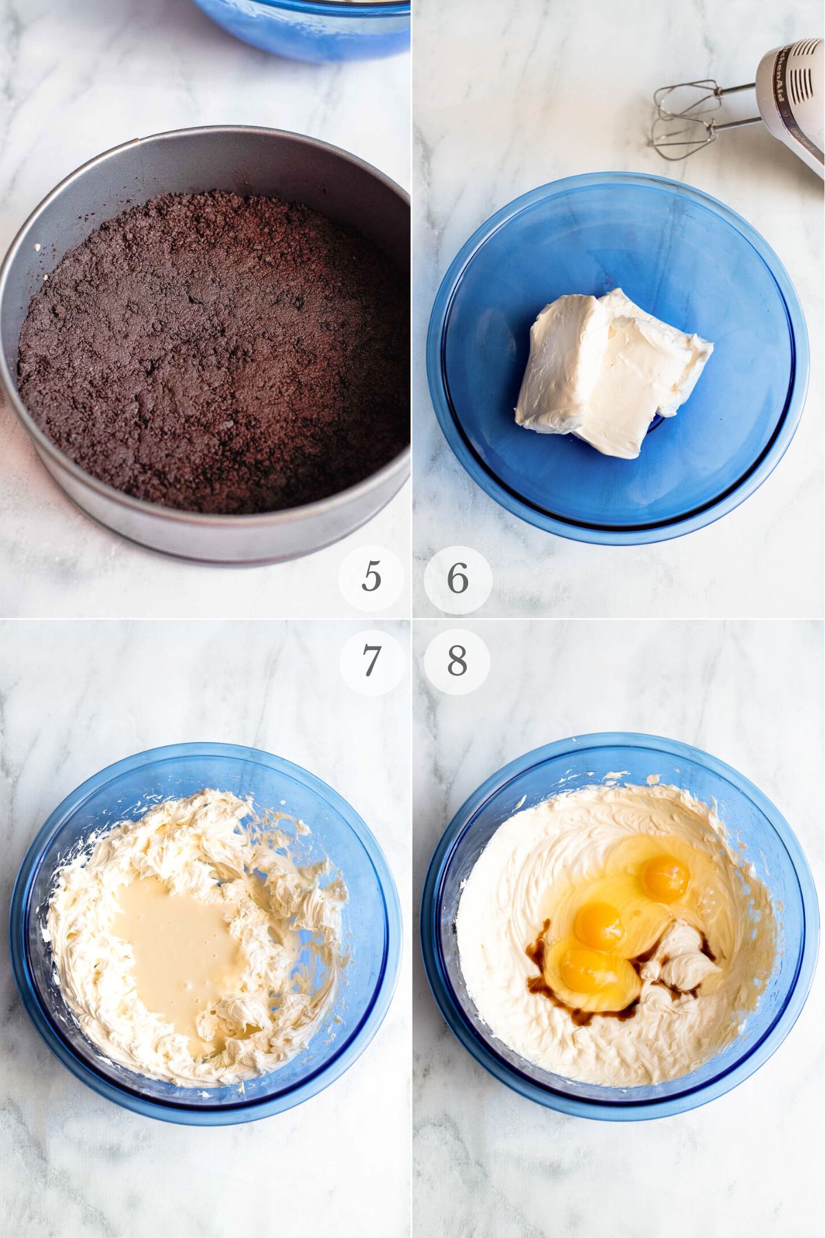 chocolate chip cheesecake recipe steps 5-8.