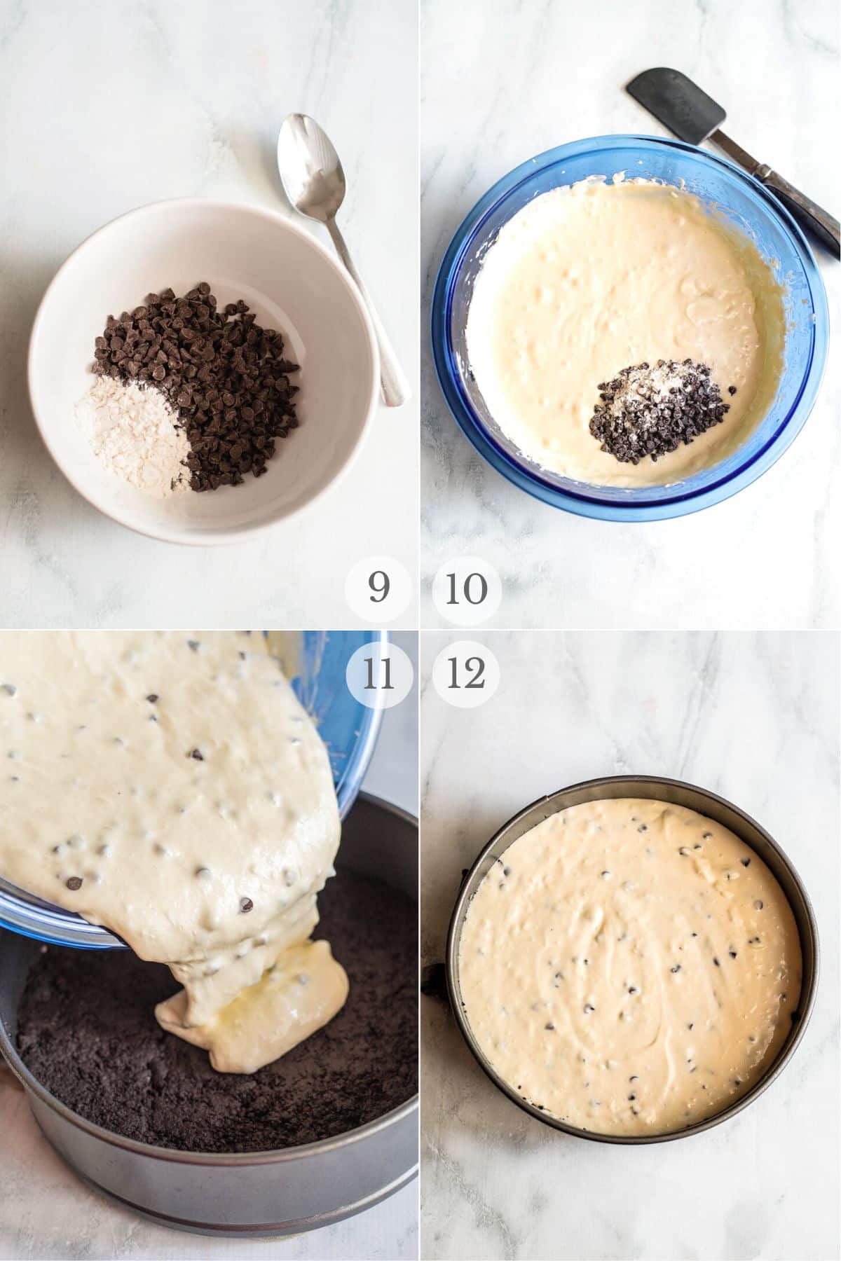 chocolate chip cheesecake recipe steps 9-12.