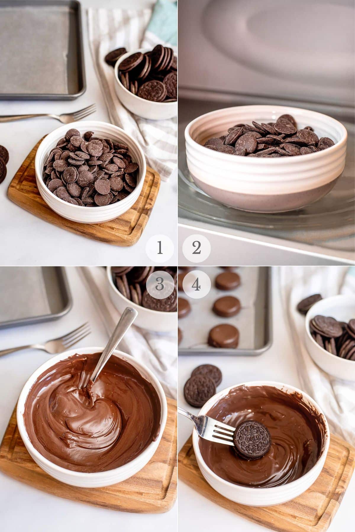 chocolate covered Oreos recipe steps 1-4.