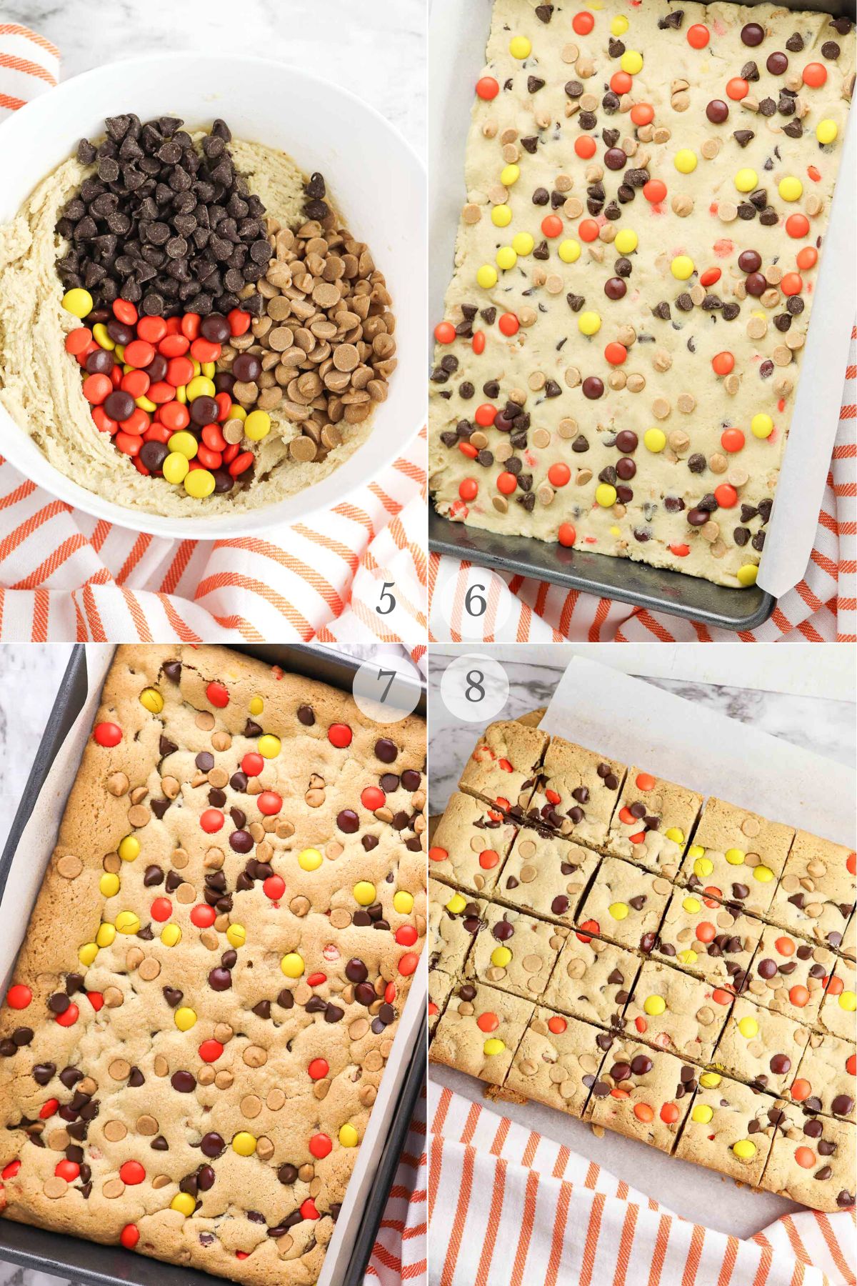 reese's pieces cookie bars recipe steps 5-8.