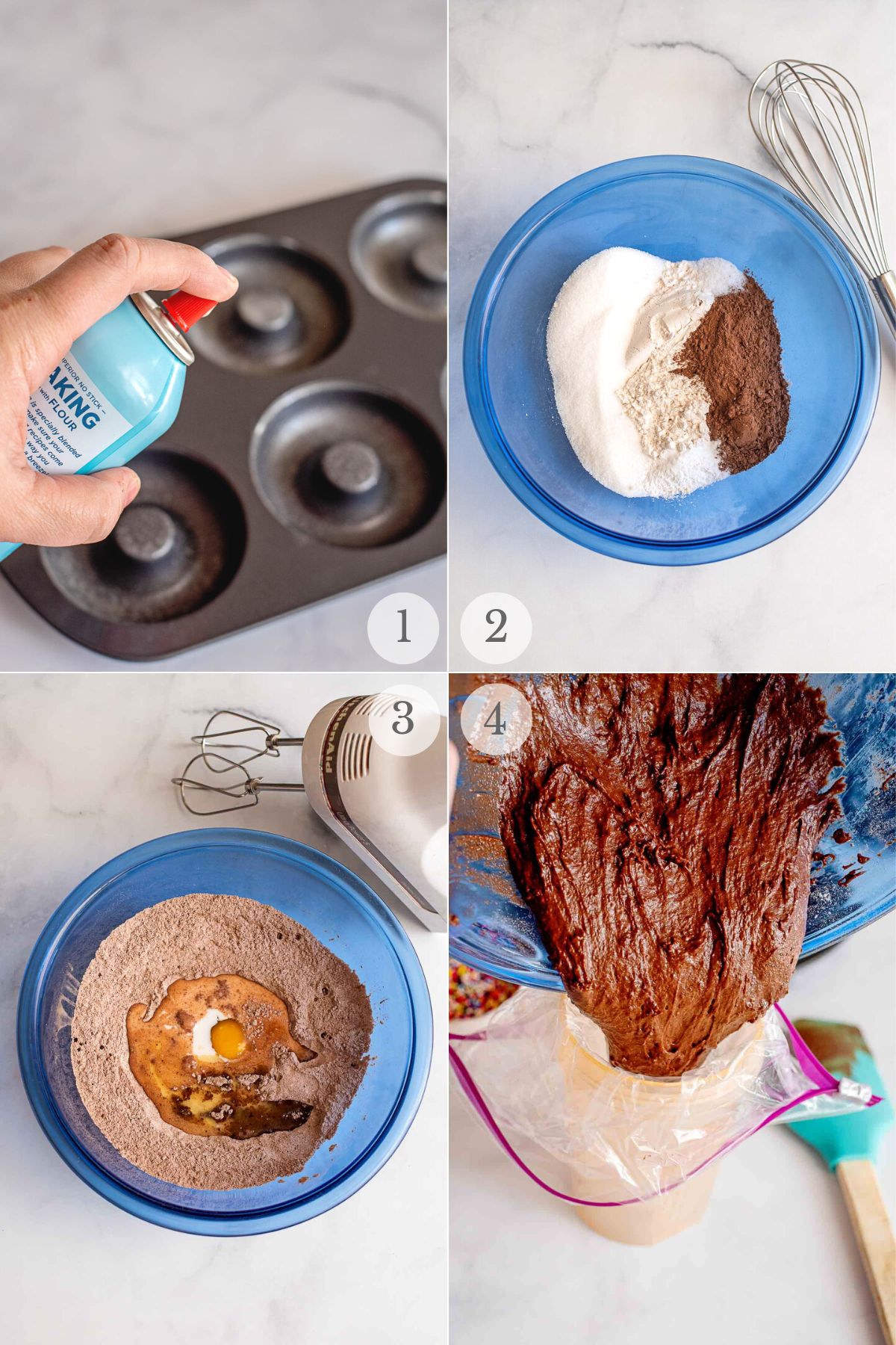 chocolate frosted donuts recipe steps 1-4.