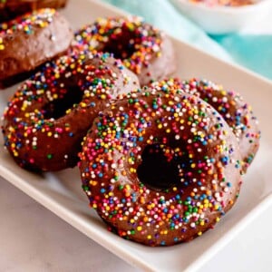 chocolate glazed donuts with sprinkles