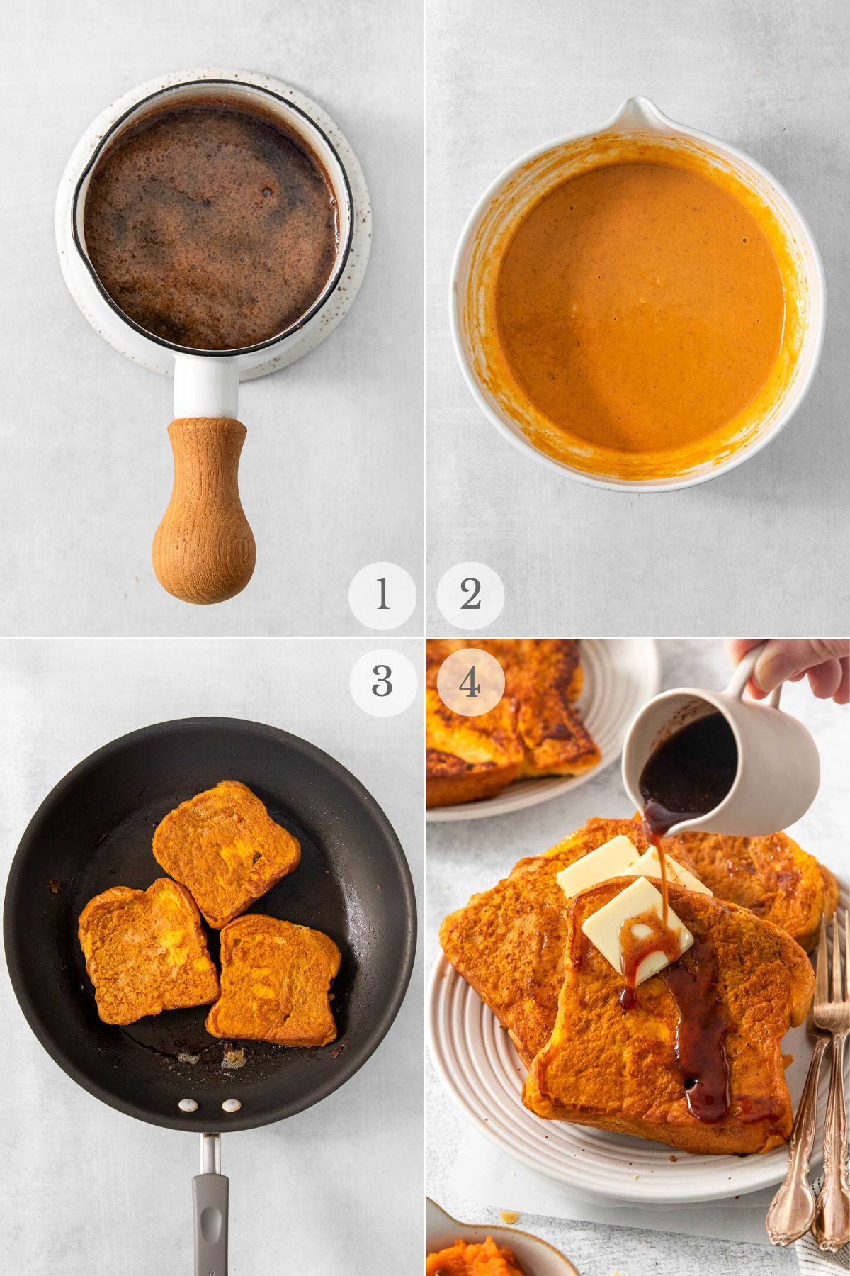 pumpkin french toast recipe steps 1-4.