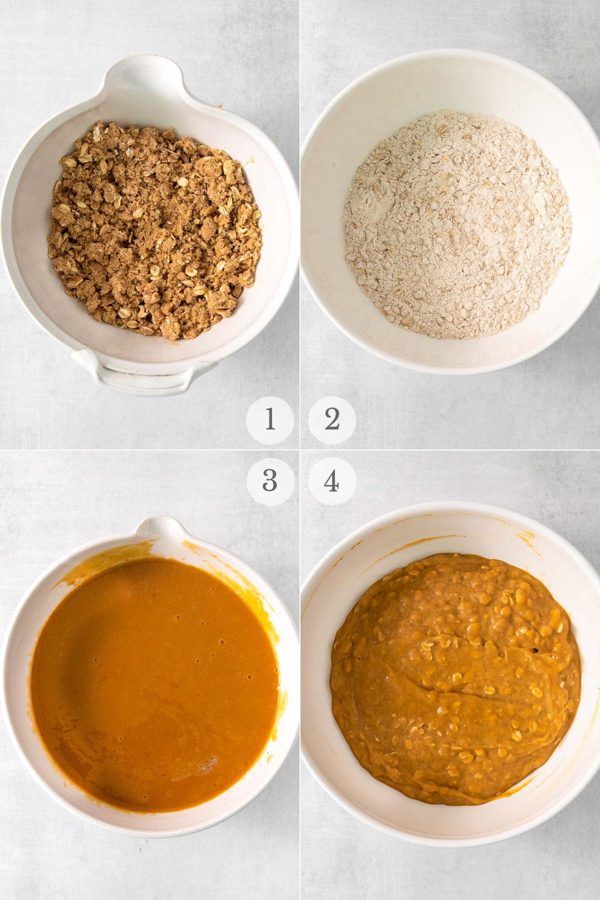 pumpkin oat muffins recipe steps 1-4.
