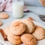 chai snickerdoodle cookies on plate with text.