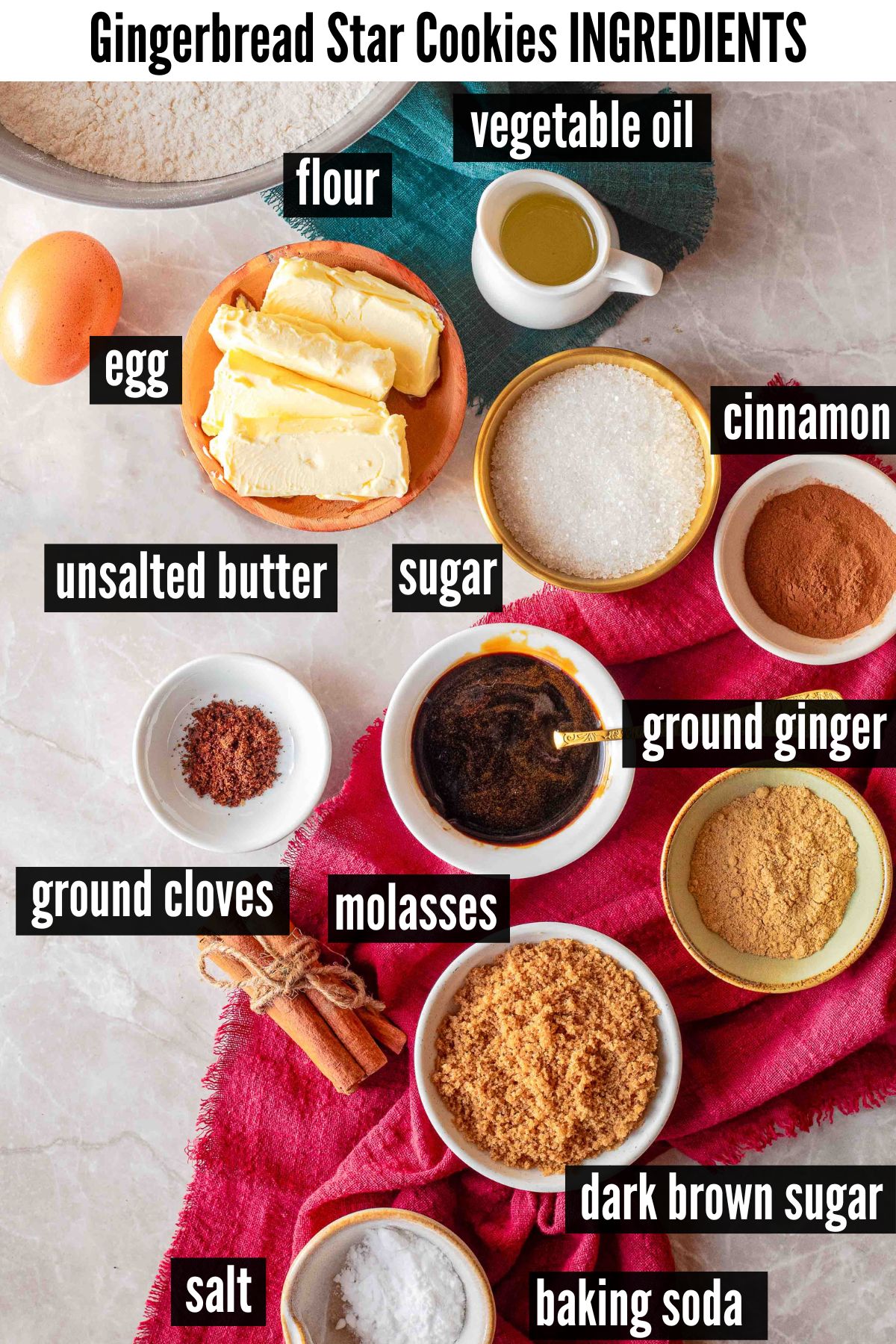 gingerbread star cookies labelled ingredients.