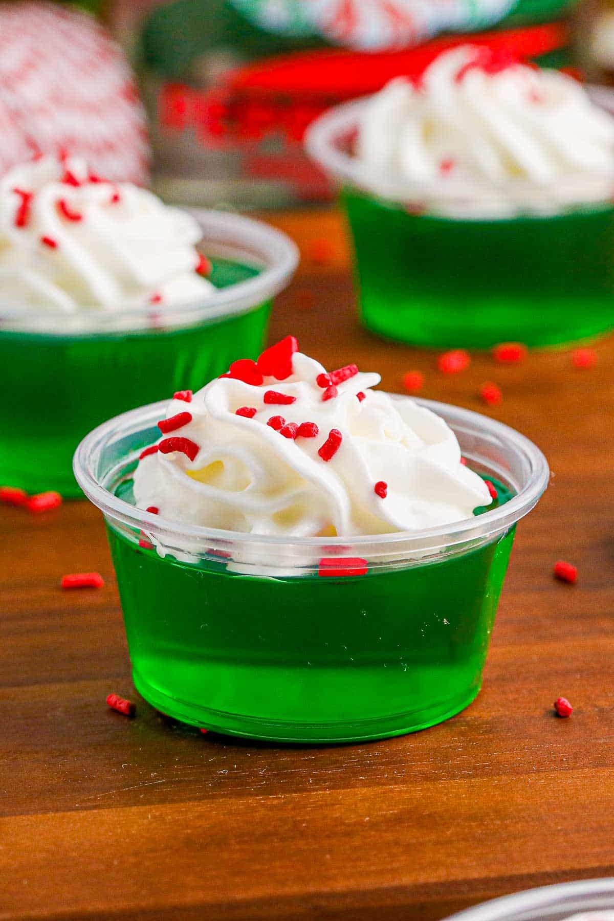 grinch jello shots from side view.