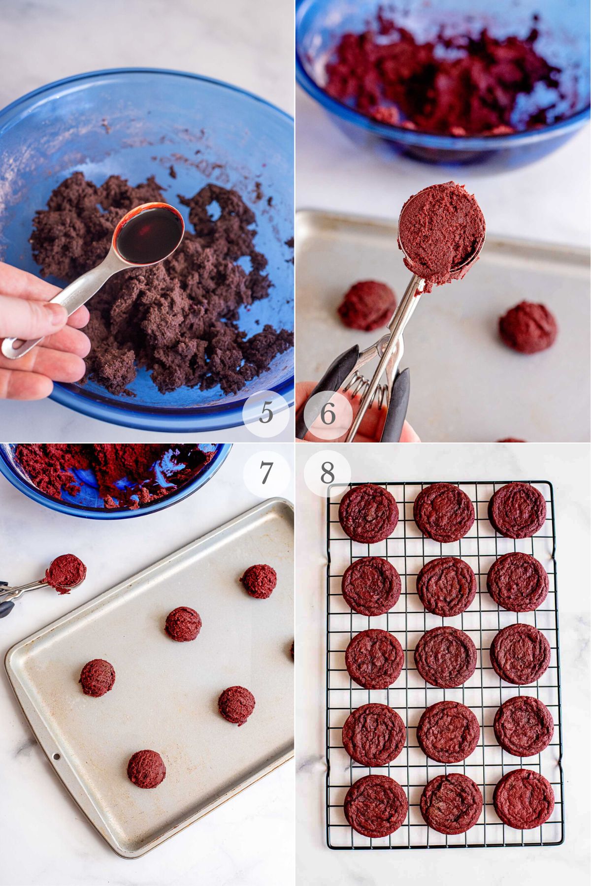 red velvet cookies recipe steps 5-8.