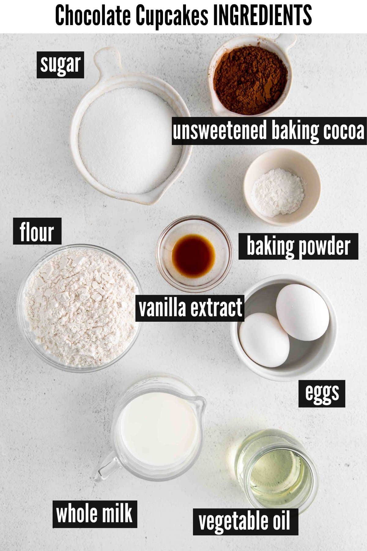 chocolate cupcakes labelled ingredients.