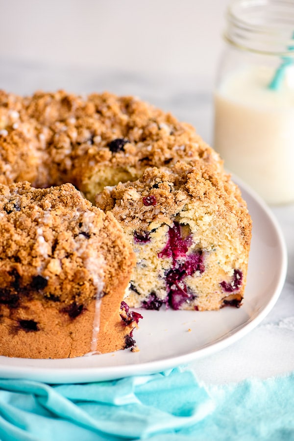Blueberry Coffee Cake slice from side
