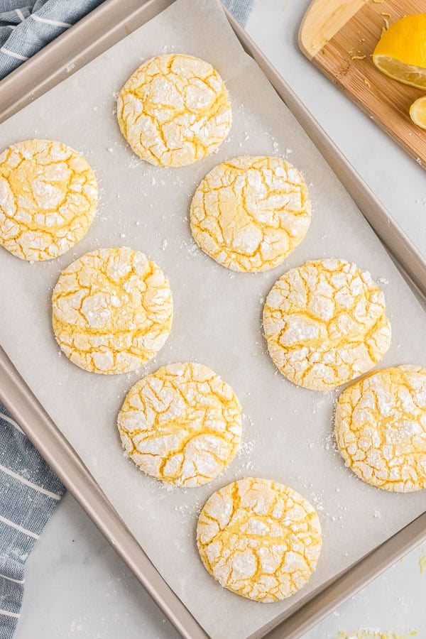 cake mix cookies on a baking sheet