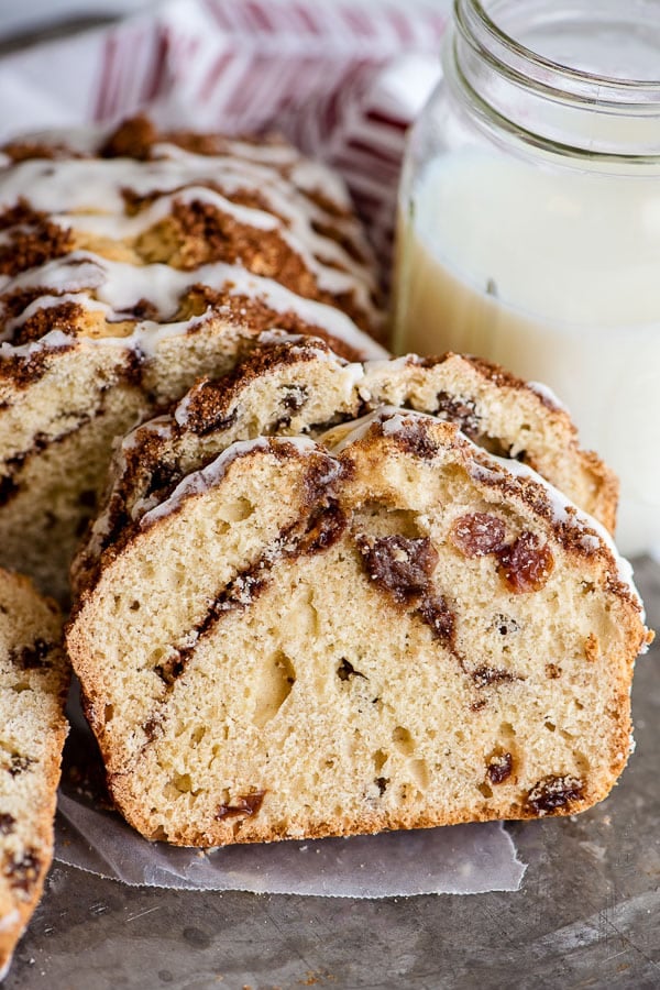 homemade bread slice with cinnamon and raisins