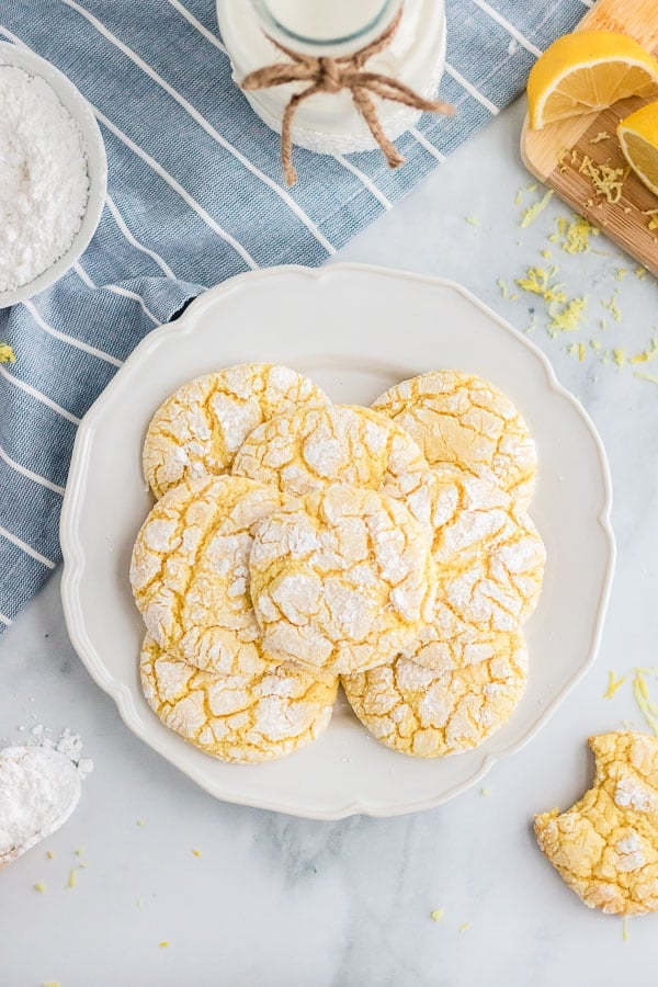 plate of lemon cake mix cookies 