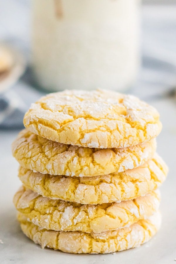 stack of lemon cake mix cookies 