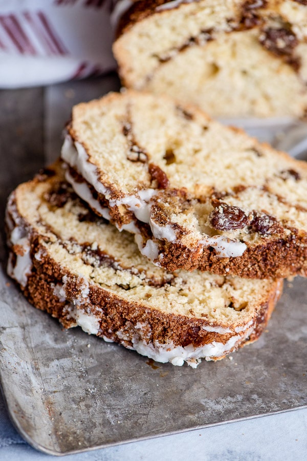 slices of cinnamon raisin bread close up 