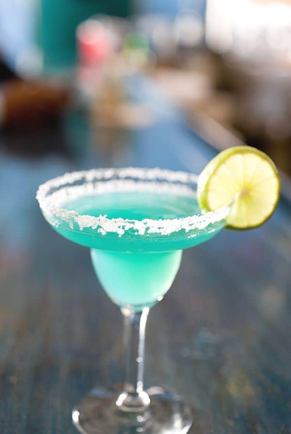 frozen Blue Margarita with salted rim