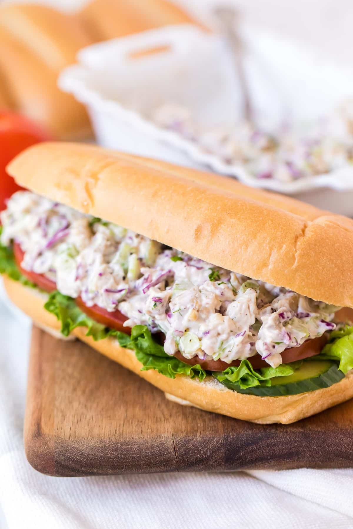 chicken salad sandwich with vegetables