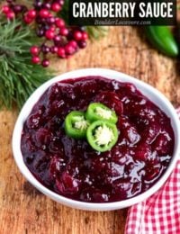 Bowl of Cranberry Sauce with jalapeno slices